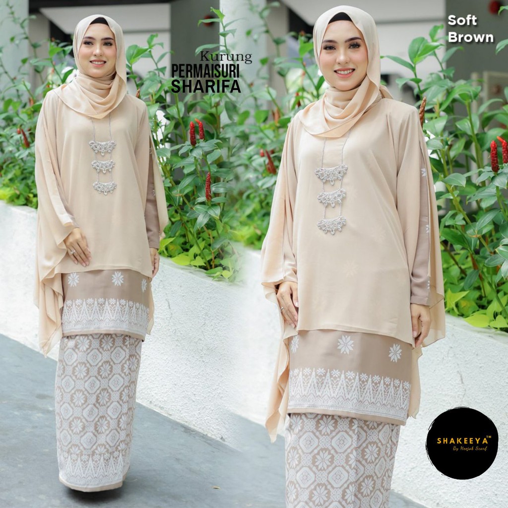 Baju Kurung Permaisuri Sharifa Warna Soft Brown Shopee Singapore