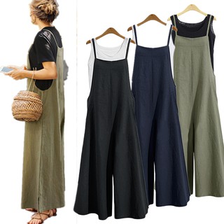 ZANZEA Fashion Women Loose Solid Tank Jumpsuit Long Suspender Overalls Bib Pants
