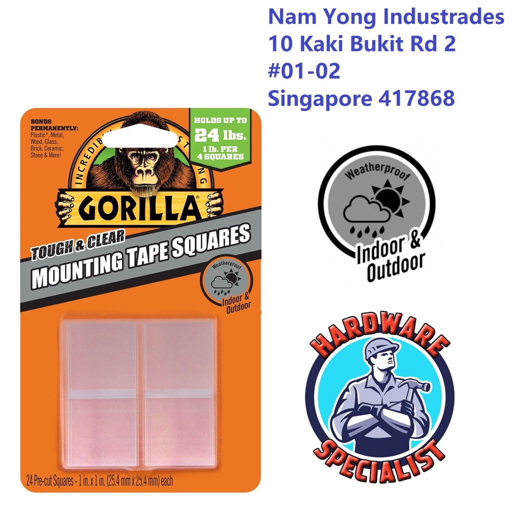Gorilla Tape Square Double Sided Sticky Tape Pre-Cut  Permanent Adhesive Clear. 
