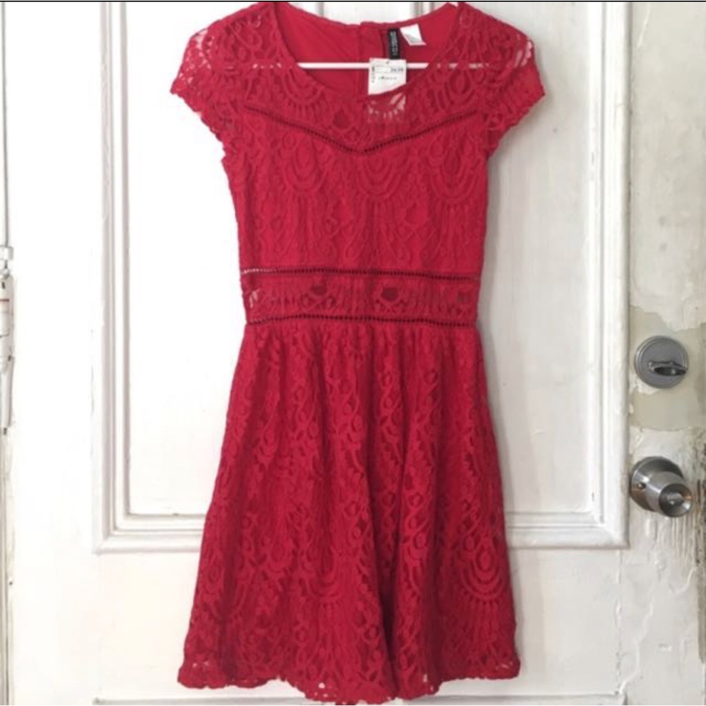 h&m lace dress red