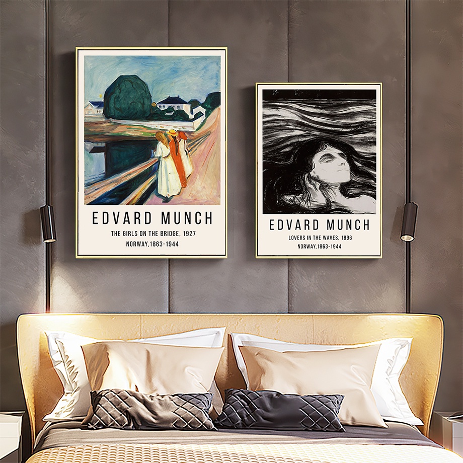 Edvard Munch Abstract Posters Lovers In Waves Girls On The Bridge Wall Art Canvas Oil Painting Prints Pictures Living Room Decor