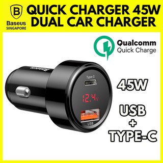 Baseus Magic Series USB + Type C QC Digital Display 45W Quick Fast Charge Car Charger Car mount Car Accessories