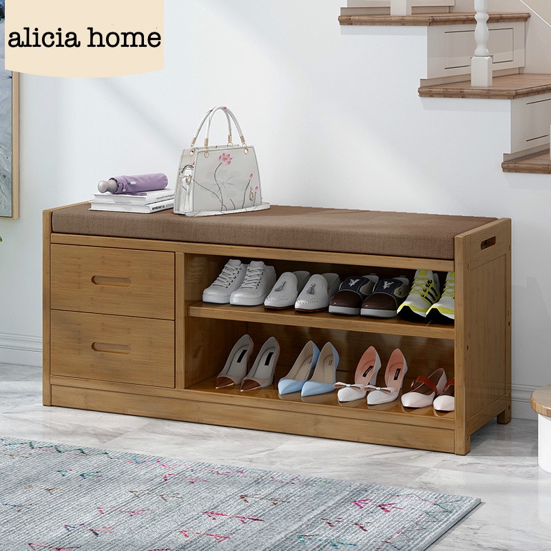 Shoe Change Stool Home Entrance Shoe Rack Storage Storage Cabinet Can Sit Type Shoe Cabinet Solid Wood Simple Entry Shoe Bench Shopee Singapore