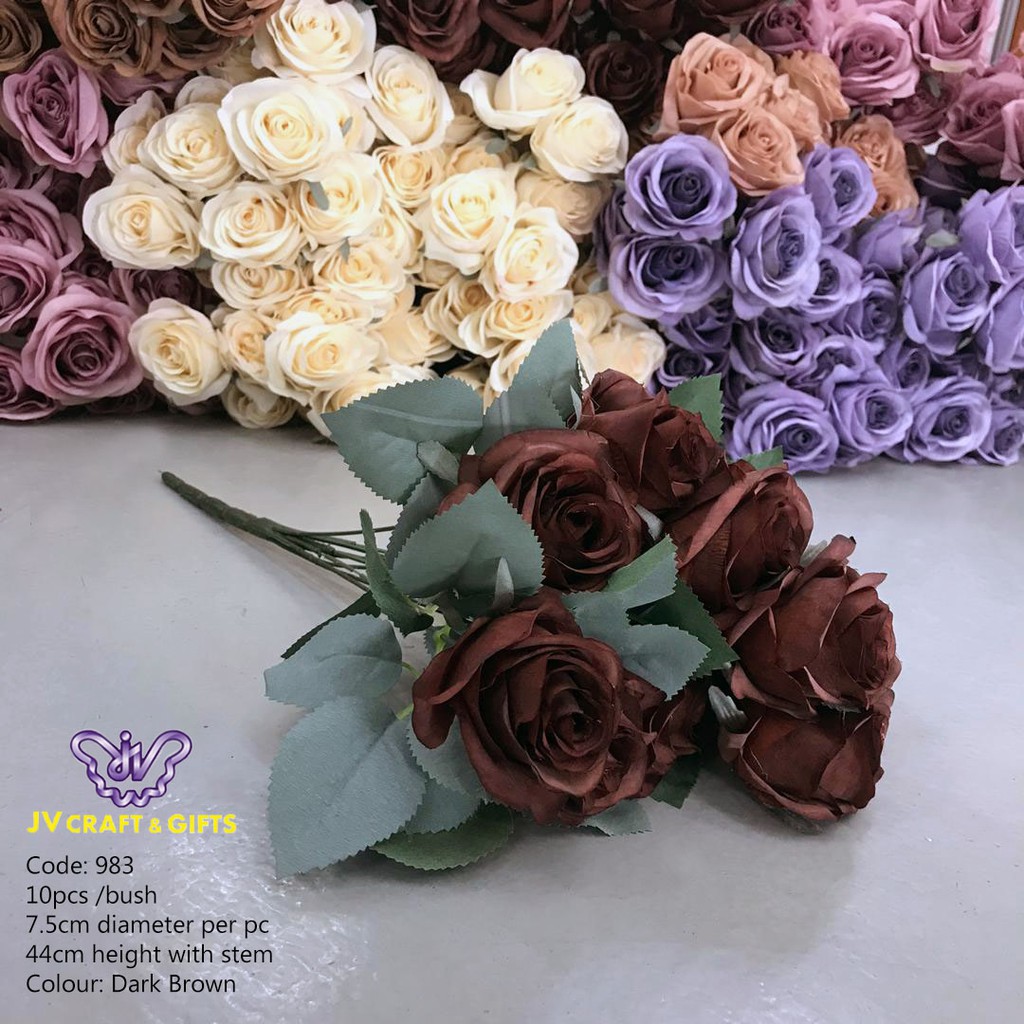 10 Heads Artificial Rose Bush Bunga Hiasan Rose Hand Bouquet Bunga Tangan Autumn Dusty Colour Theme Code 983 Shopee Singapore