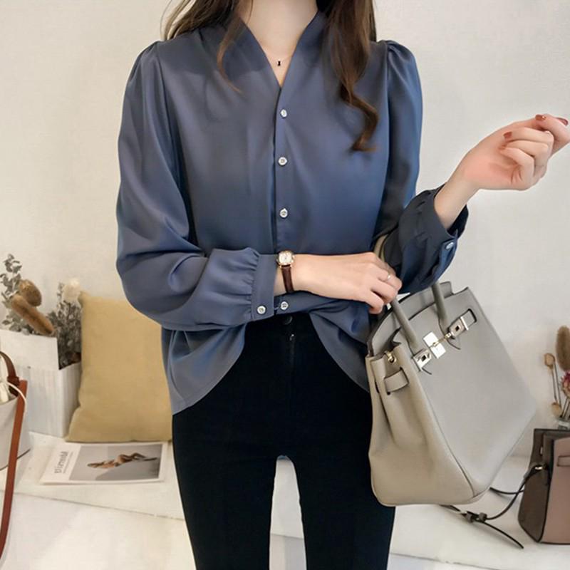 V Neck Basic Chiffon Blouse  Plus  Size  Baju  raya Long Shirt 