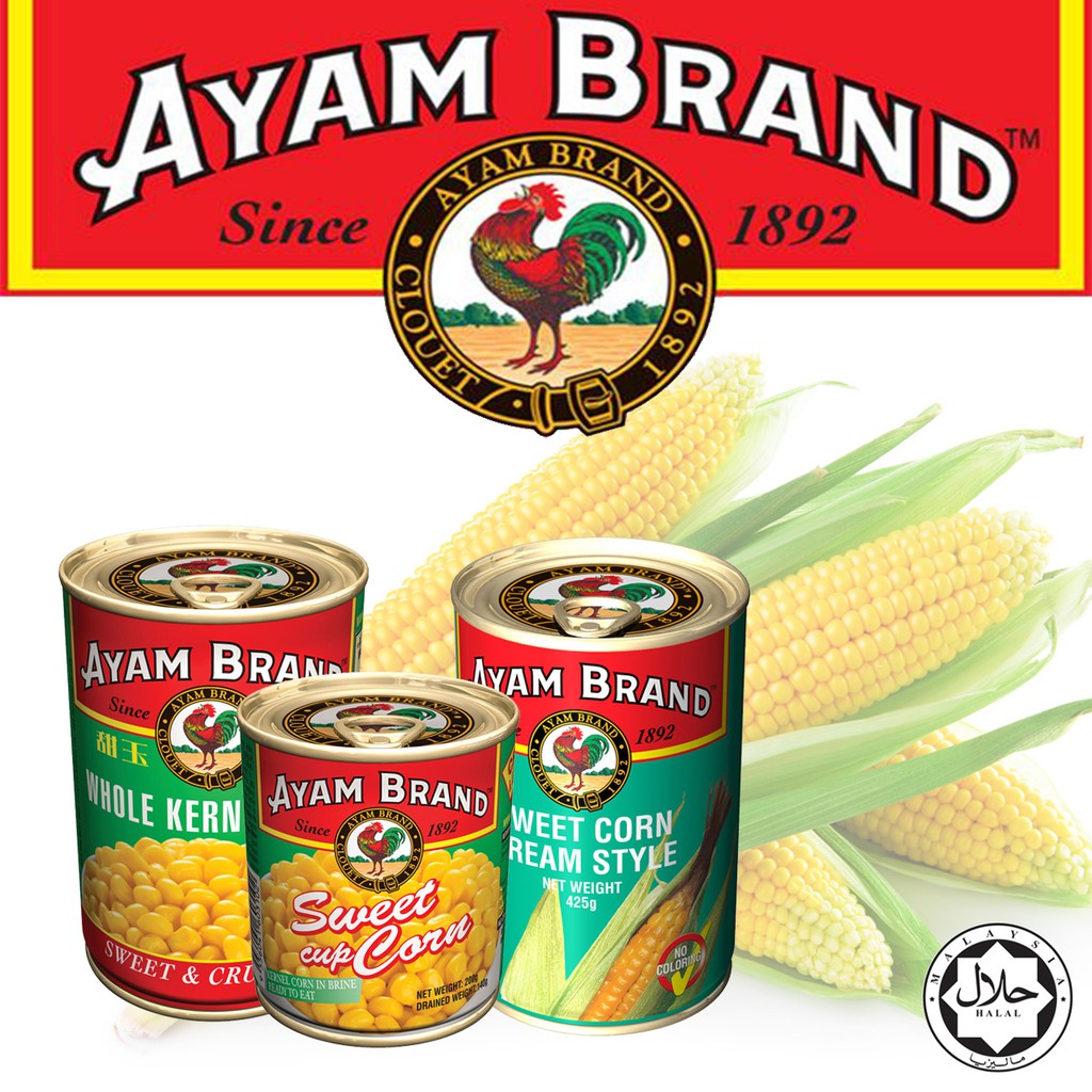 AYAM BRAND Sweet Corn - Cream Style 425g / Cup Corn 200g / Whole Kernel ...