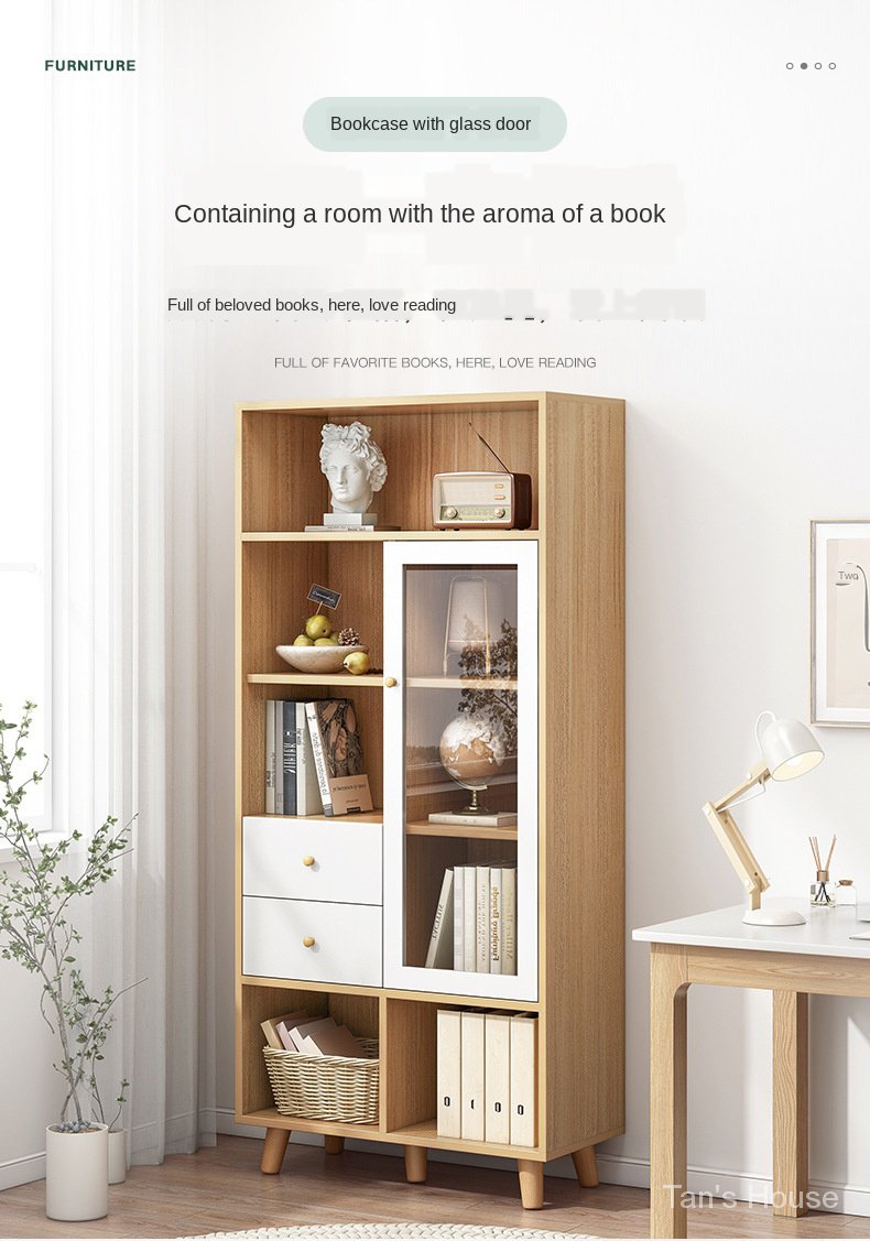 Simple Bookcase With Door Modern Glass Door Combination Locker Study Floor Bookshelf Nepz Shopee Singapore