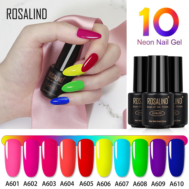 Rosalind Uv Neon Nail Gel Polish Set For Manicure 7ml Nails Hybrid Varnish Semi Permanent Gellak Soak Off Primer Base To Shopee Singapore
