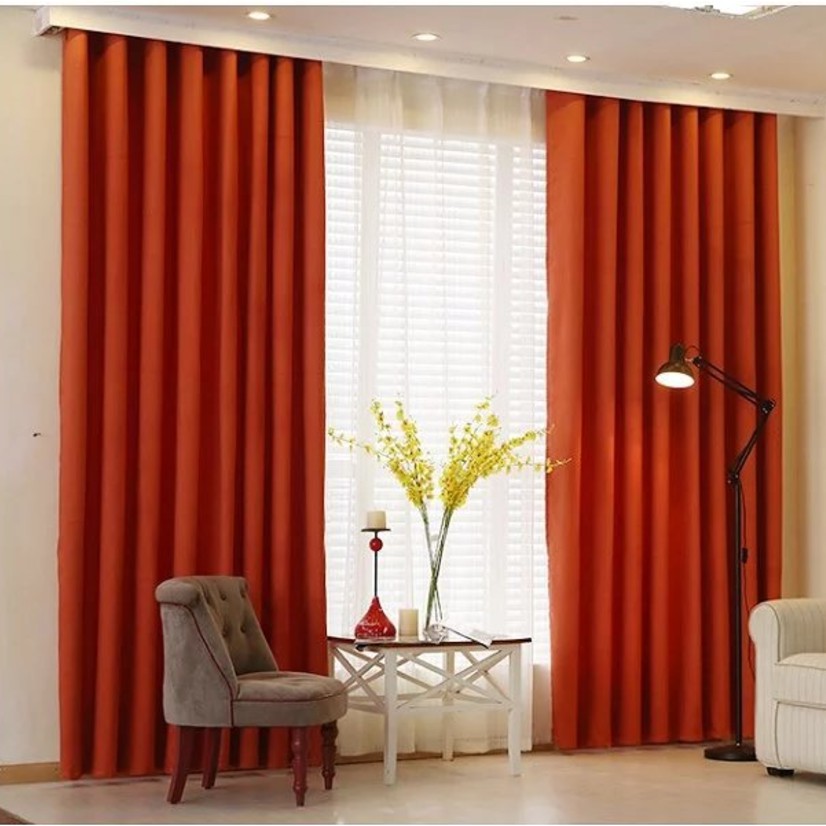 Japan Style Solid Color Thick Cotton Linen Blackout Window Curtain