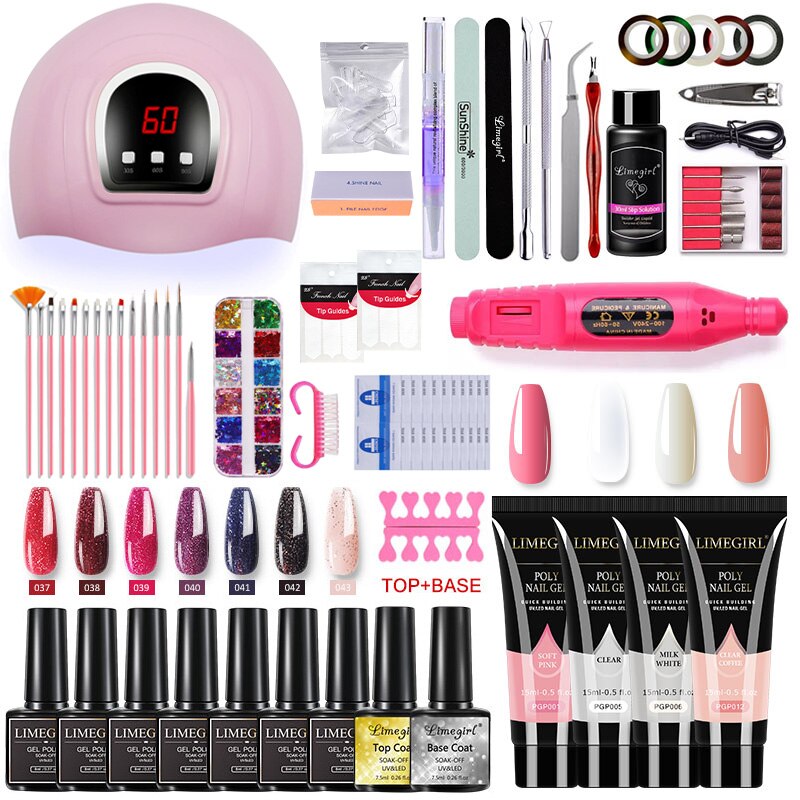 LIMEGIRL Nail Gel Set Uv LED Lamp Electric Drill Gel Nail Polish Kit Quick Building Acrylic Uv Art D