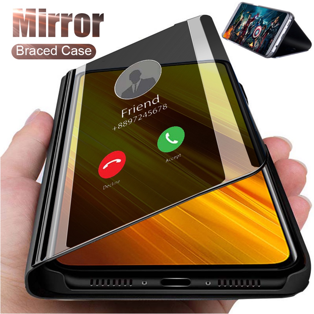 Xiaomi Poco X3 Pro F3 X3 Nfc M3 Flip Phone Case Smart Sleep Wake Mirror Shockproof Leather Stand 2184