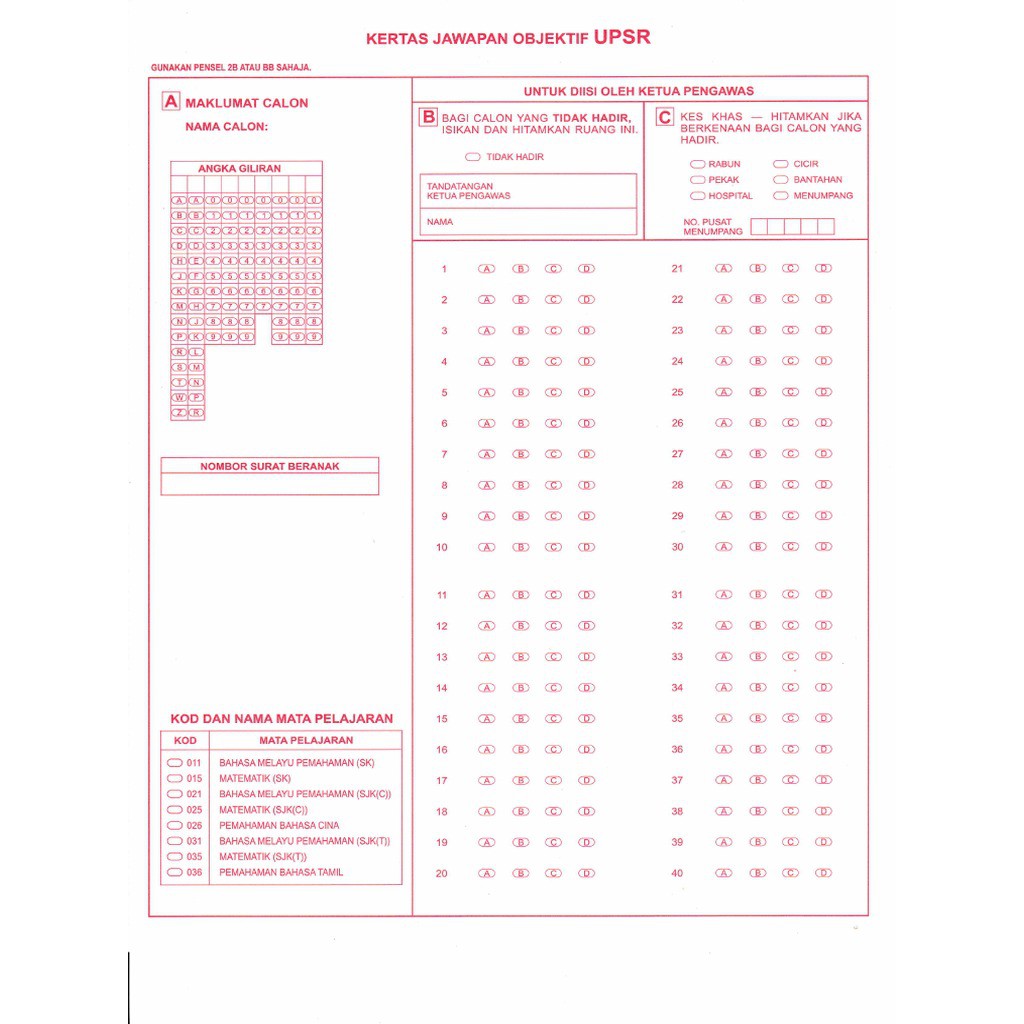 Kertas Jawapan Omr  Kuantan Anirasota