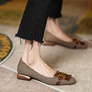 2019 Spring New Pointed Single Shoes with Thick with Womens Shoes Black Flat Mother Shoes Low Heel Womens Shoes Color : Brown, Size : 38