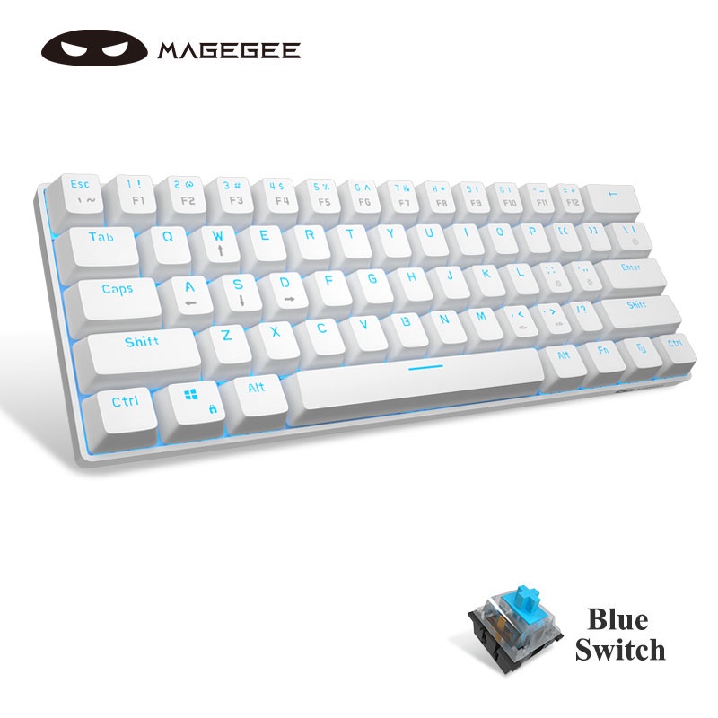 Portable Blue LED Backlit USB Type-C Wired Office Keyboard for PC Laptop Computer White 61 Keys TKL Compact Gaming Keyboard with Blue Switches MageGee MK-Mini 60% Mechanical Gaming Keyboard 