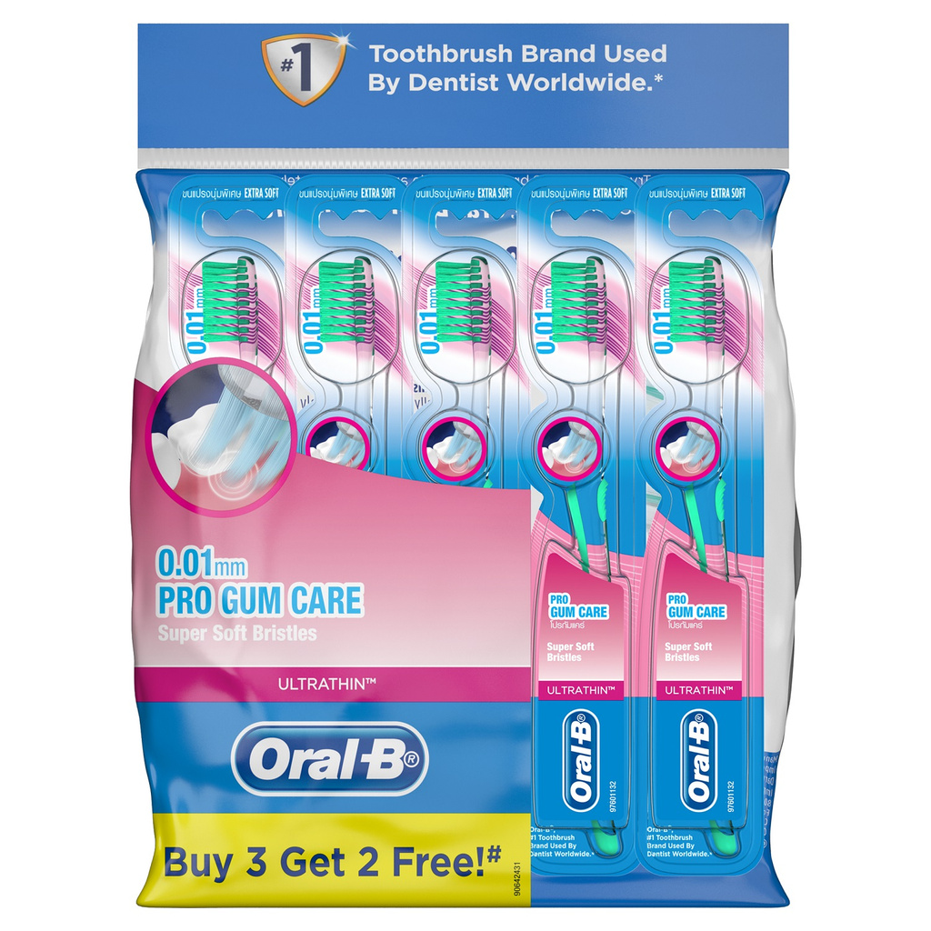 Oral-B UltraThin Pro Gum Care (Extra Soft) Manual Toothbrush 5 Count ...