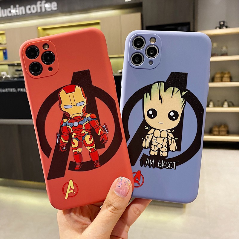 Marvel Iphone 7 8 Plus Xs Xr 11 Pro Max Apple Phone Case Avengers Cartoon Ironman Groot Pure Colour Liquid Silicone Cover Couple Shockproof Protective Soft Ultra Thin Frosted Casing Shopee Singapore