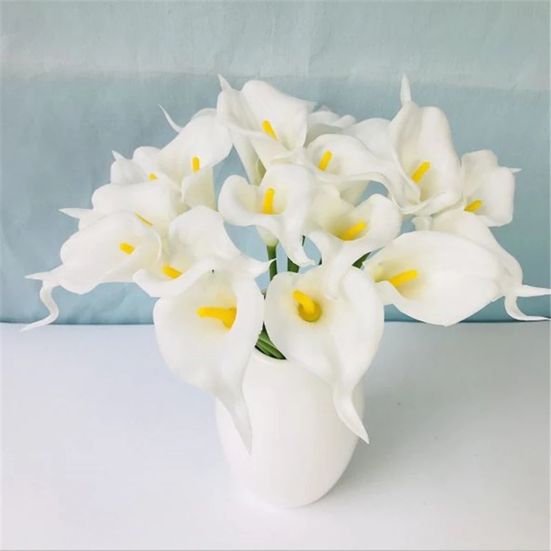 Bouquet 28 Heads Bunch Artificial Calla Lily Fake Leaf Flowers Plant Home Decor 