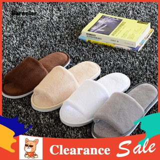 [Clearance Sale] Unisex Solid Color Coral Fleece Warm Open Toe Home Indoor Shoes Hotel Slippers