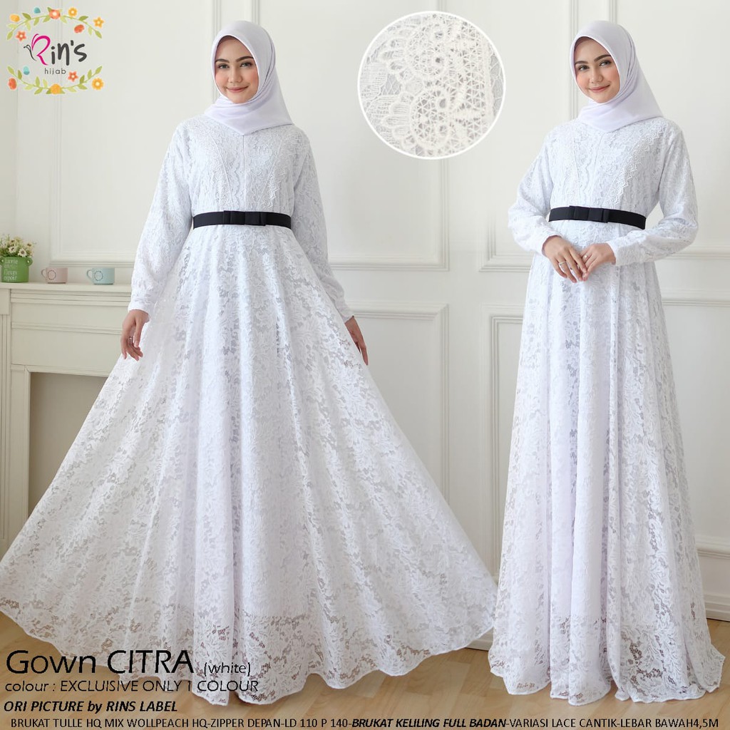 muslimah white long dress