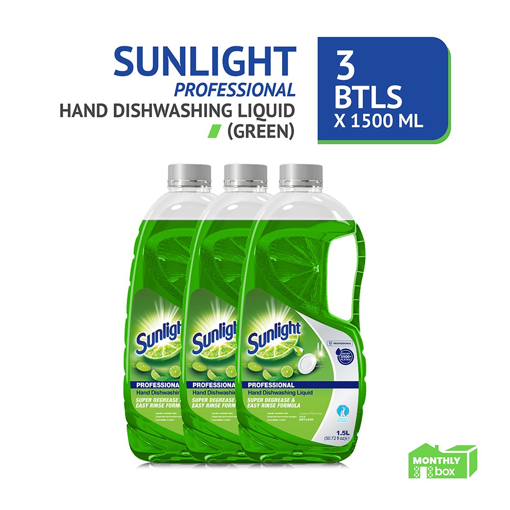 3x Sunlight Pro Hand Dishwashing Liquid Yellow Green 1500 Ml