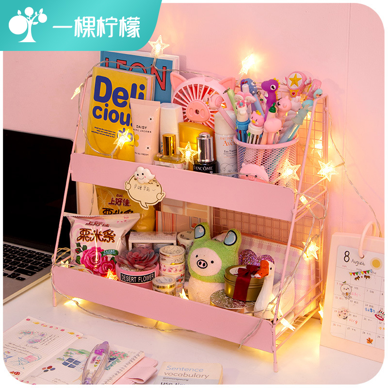 Iron Tabletop Double Layer Shelf Multifunctional Desk Cosmetics Sorting Storage Rack Dormitory Artifact Shopee Singapore