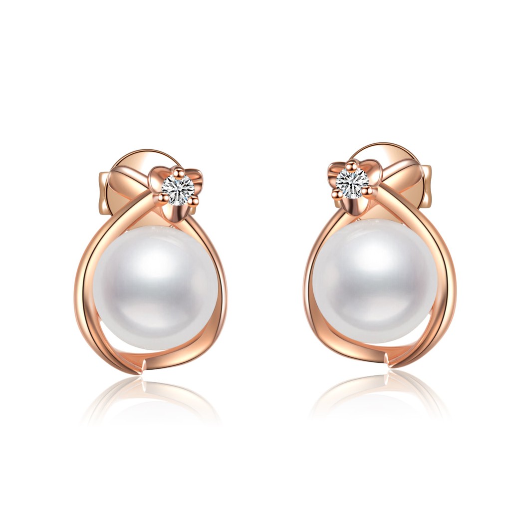 Lee Hwa Jewellery Nacre Reverie 14k Rose Gold Earrings With Pearl And Diamonds Shopee Singapore 3428