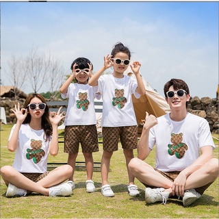 Image of thu nhỏ White Cute Bear 100% Cotton Family Tee Family Tshirt Couple T Shirt Kids T-shirt Striped Boy Girl Shirts Family Matching Outfits #1