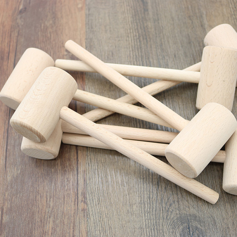 10PCS/SET Solid Wood Mini Hammers Hitting Hammer Cake Mallet Kids Educational Toy (Round