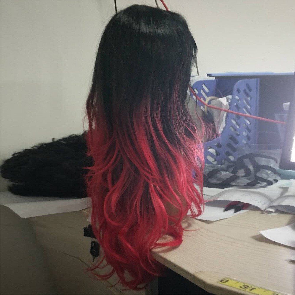 Women Ombre Red Hair Synthetic Wig Long Natrual Wigs Shopee