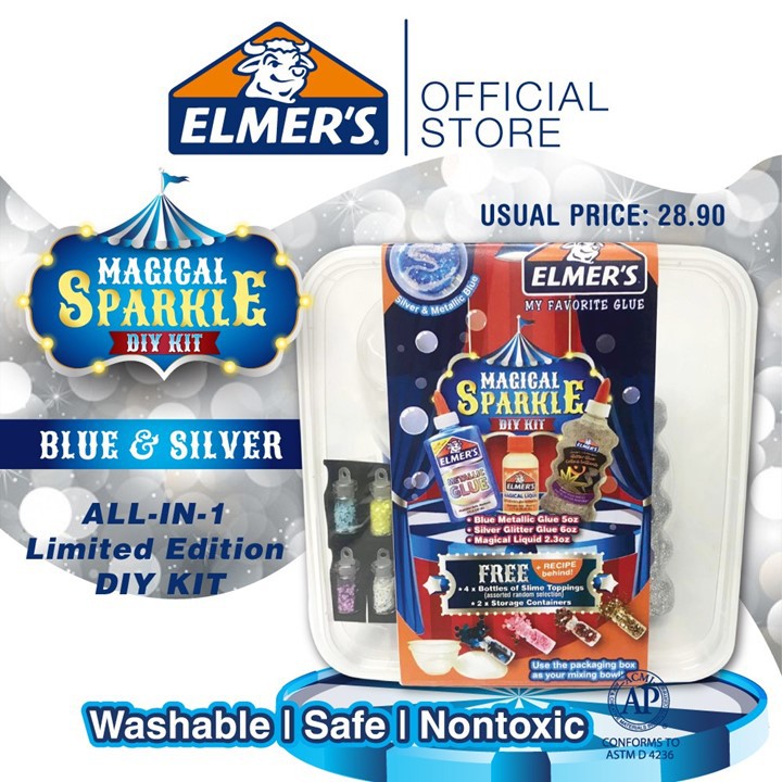 Elmer S Magical Sparkle Diy Kit Limited Edition Metallic Blue Silver Nontoxic Slime Toys Shopee Singapore