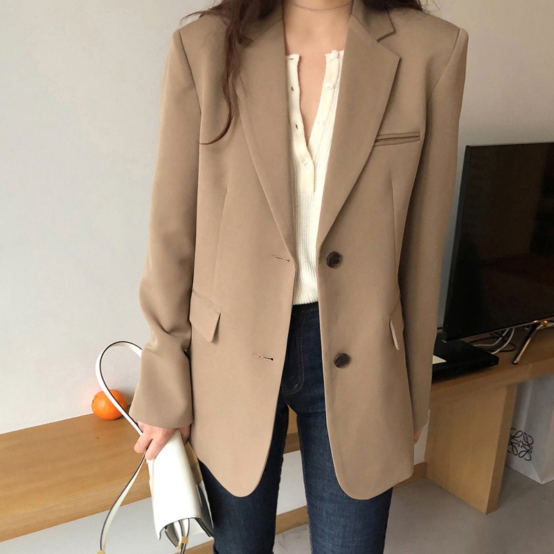 korean women fashion loose retro formal office lady autumn blazer ...