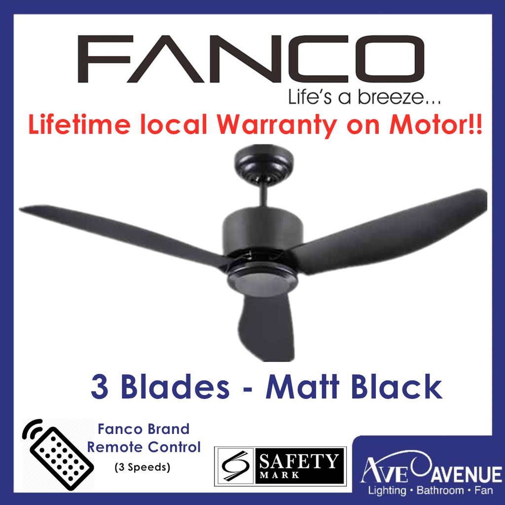 Fanco Icon Matt Black Ceiling Fan With 3 Speeds Fan Remote Control
