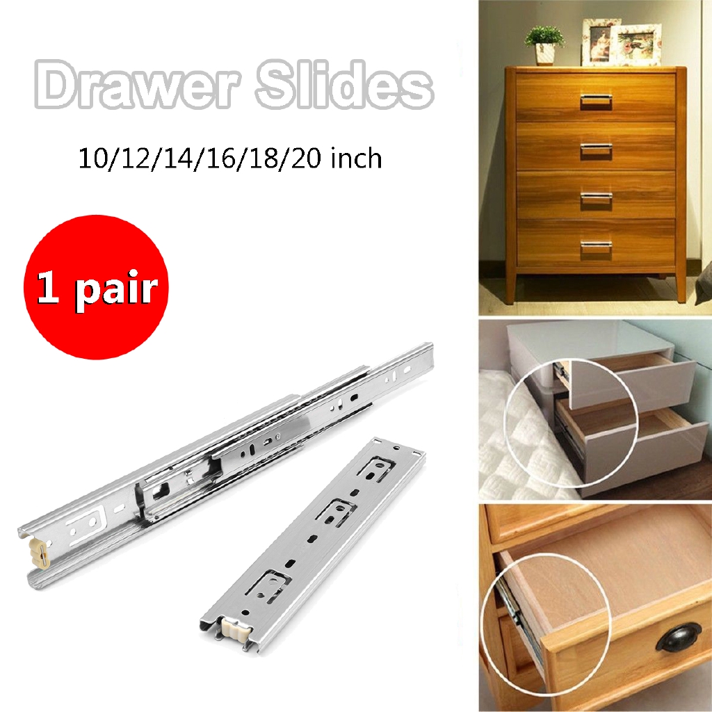 One Pair Full Extension Telescopic Metal Ball Bearing Drawer