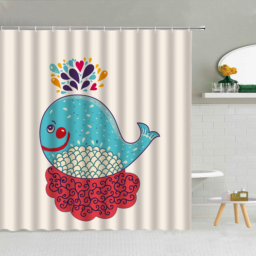 Bathroom Curtain Cartoon Ocean Animal, Sea Animal Shower Curtains