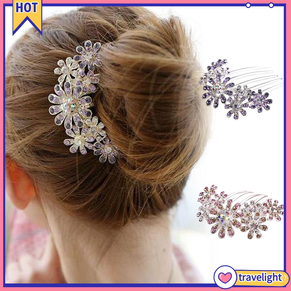 tl】Fashion Women Rhinestone Flower Hair Pin Comb Clip Wedding Bridal Party  Headwear | Shopee Singapore