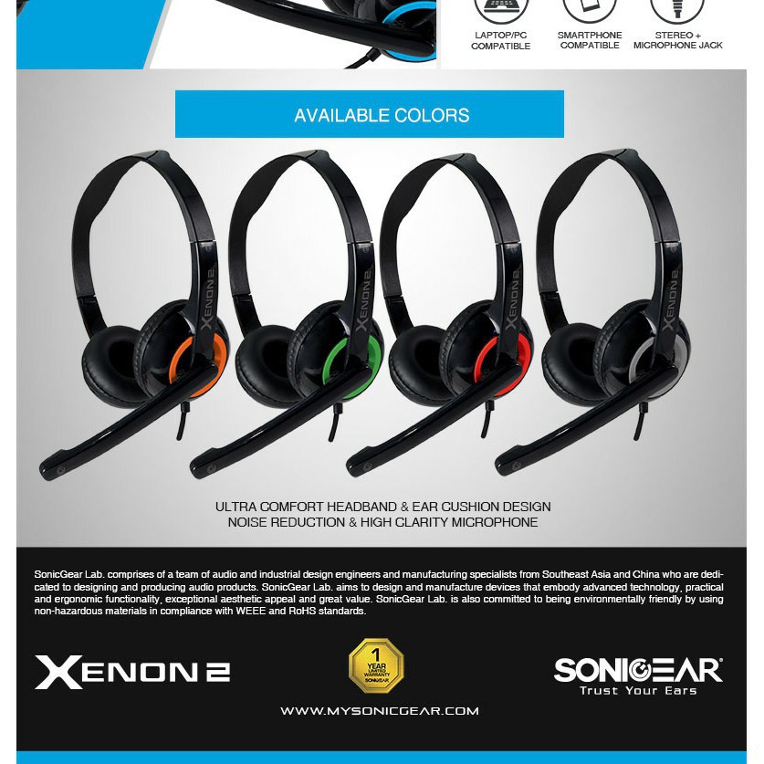 sonicgear xenon 2 headset with mic