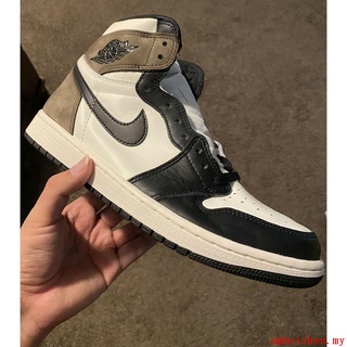 100% original air jordan 1 high og dark mocha sail / - black basketball shoes 555088-105
