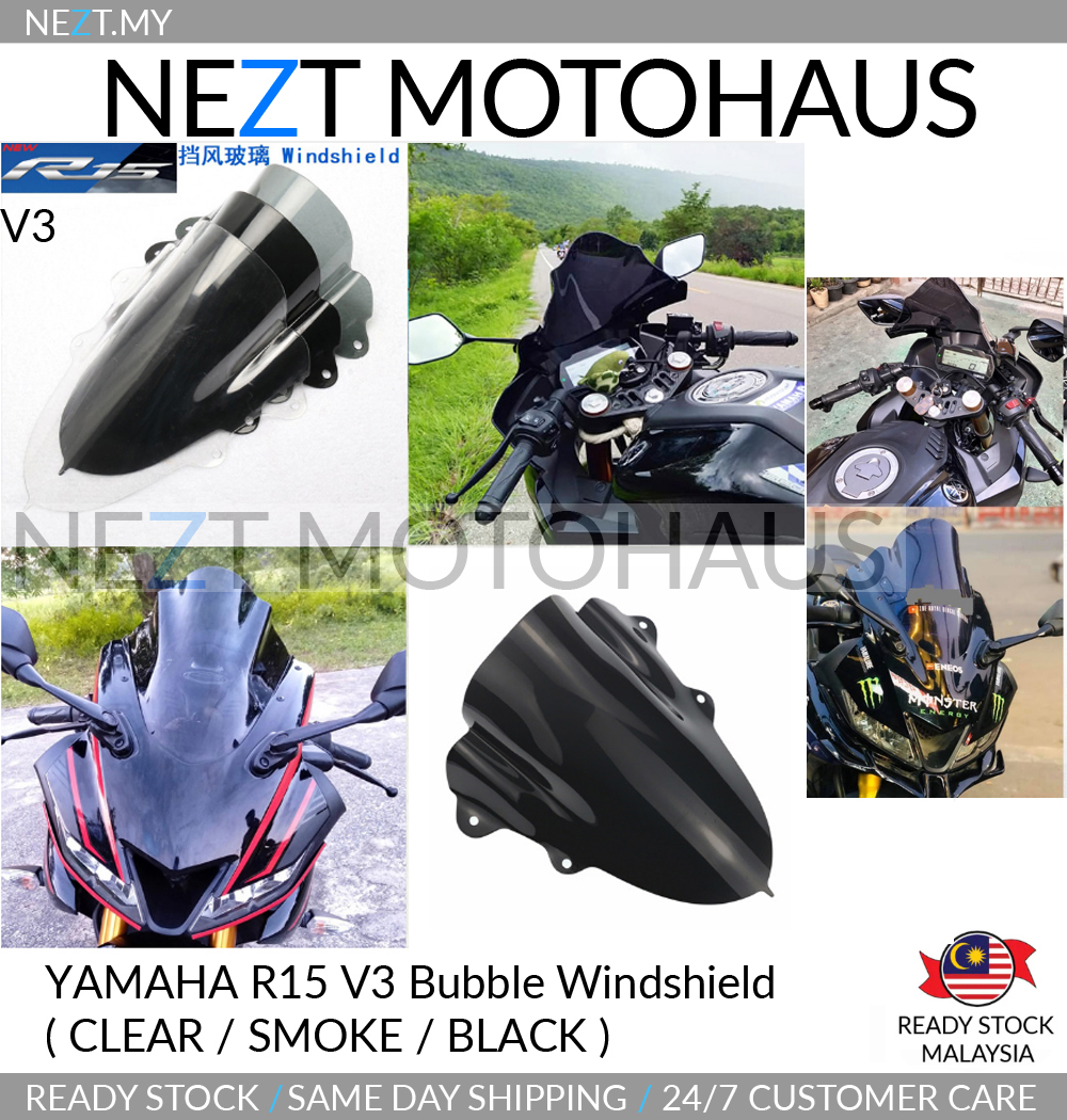 Shop Malaysia Yamaha R15 V3 Double Bubble R6 Style Windshield Visor Clear Smoke Black Shopee Singapore