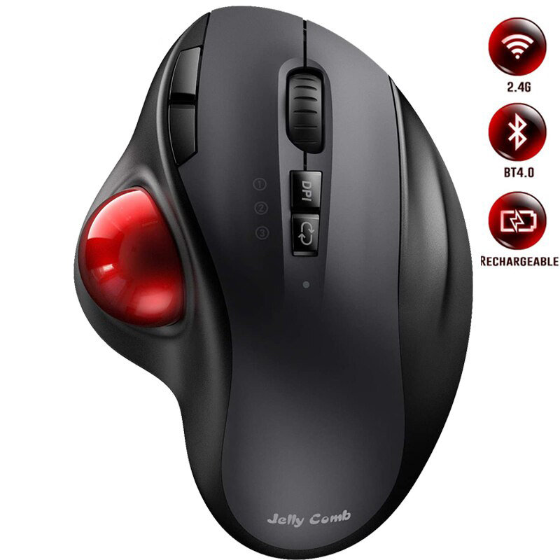 Bluetooth Trackball Mouse Rechargeable 2.4G USB Wireless & Bluetooth