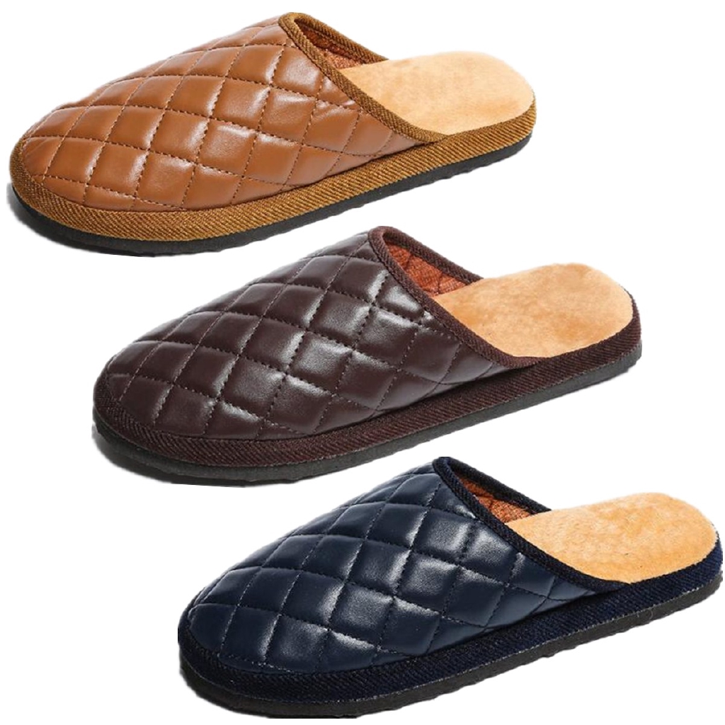 Men/'s Winter Warm Leather Slippers Comfy Mules Home House Casual Walking  ！