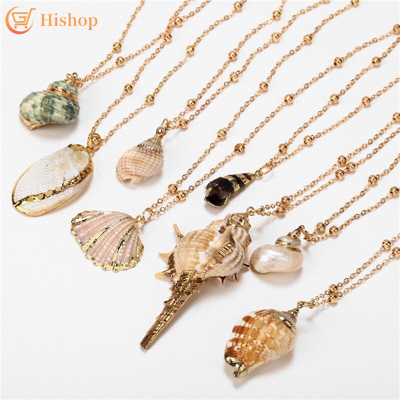 Geometric Natural Beach Bohemian Sea Shell Pendant Chain Choker Necklace Jewelry 