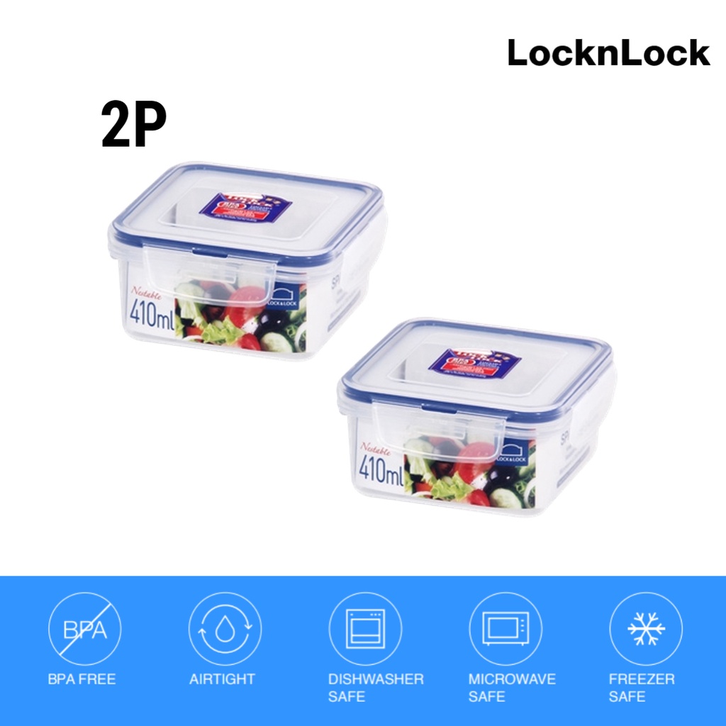 LocknLock Official Nestable Square Food Container 410Ml 2 Pcs (HPL