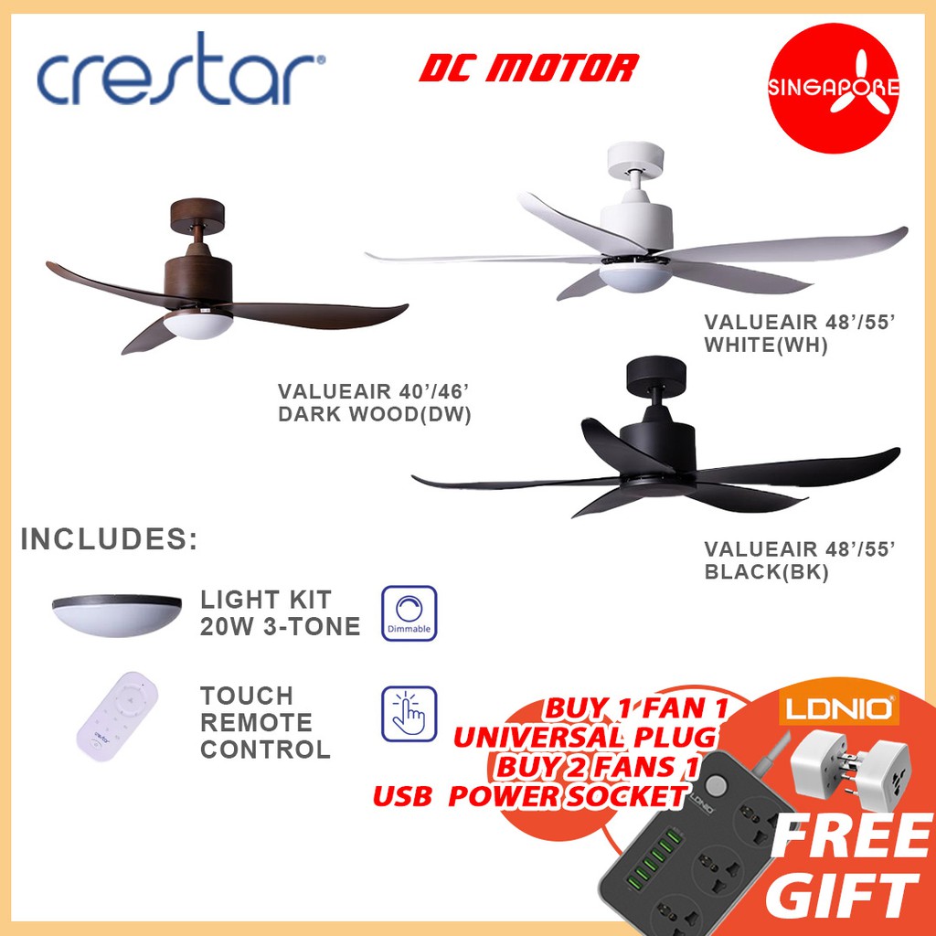 [Free Gift] Crestar Ceiling Fan ValueAir 40/46/48/55 inch 20W LED 3