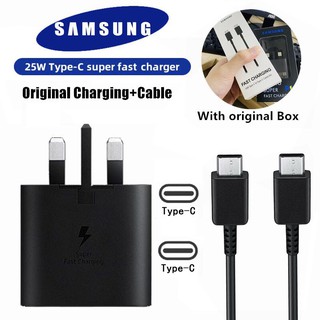 Original Samsung Super fast charger 25W PD Type C 1m/1.5m/2m Charging Cables UK Adapter USB C Cable For Samsung S20 Ultra S21 Plus Note 10 Note20 A90 A80 Travel Charger