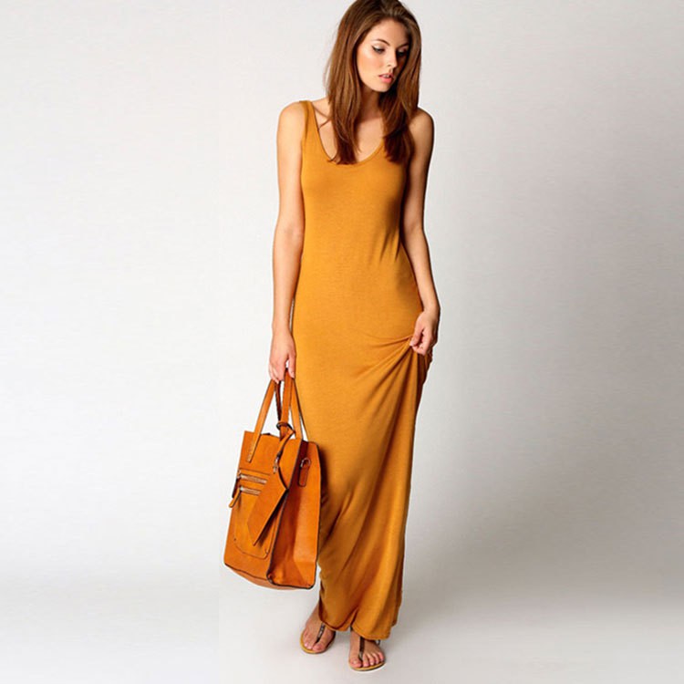 Solid color slim maxi dresses Elegant 