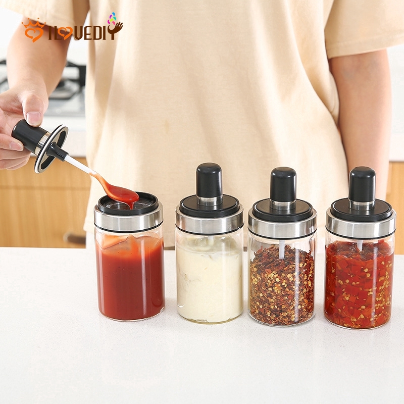 Kitchen spices dispensers bottle / Glass Spice Jar Set / Spoon & Cover