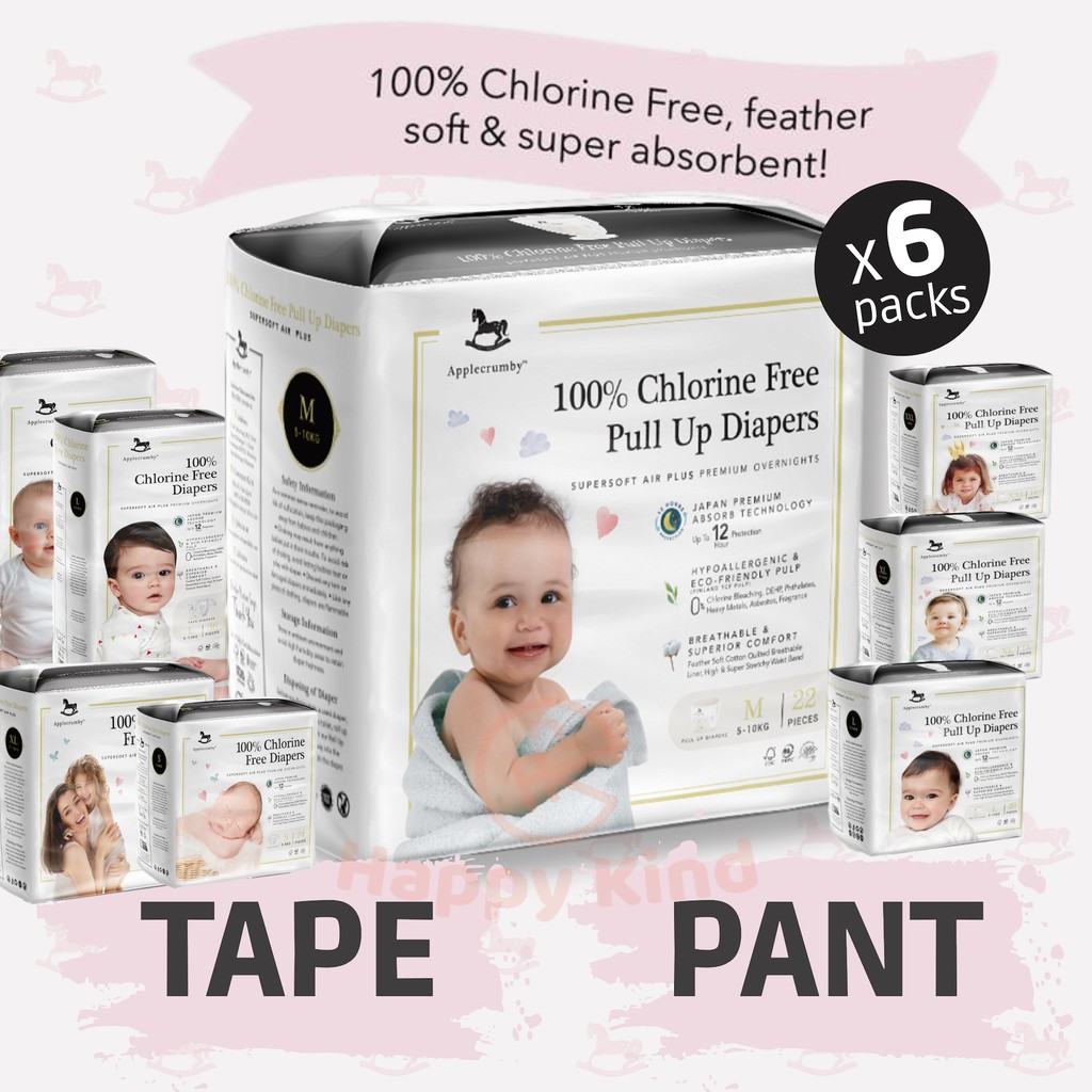 [Bundle of 6] AppleCrumby Chlorine Free Premium Diaper Carton Shopee