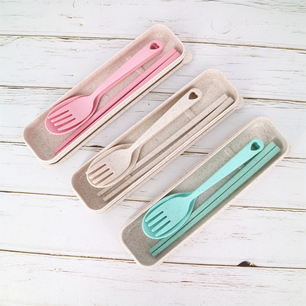 Wheat Straw Cutlery Utensil Tableware Travel Set lunch box table dining set Fork Chopstick Spoon