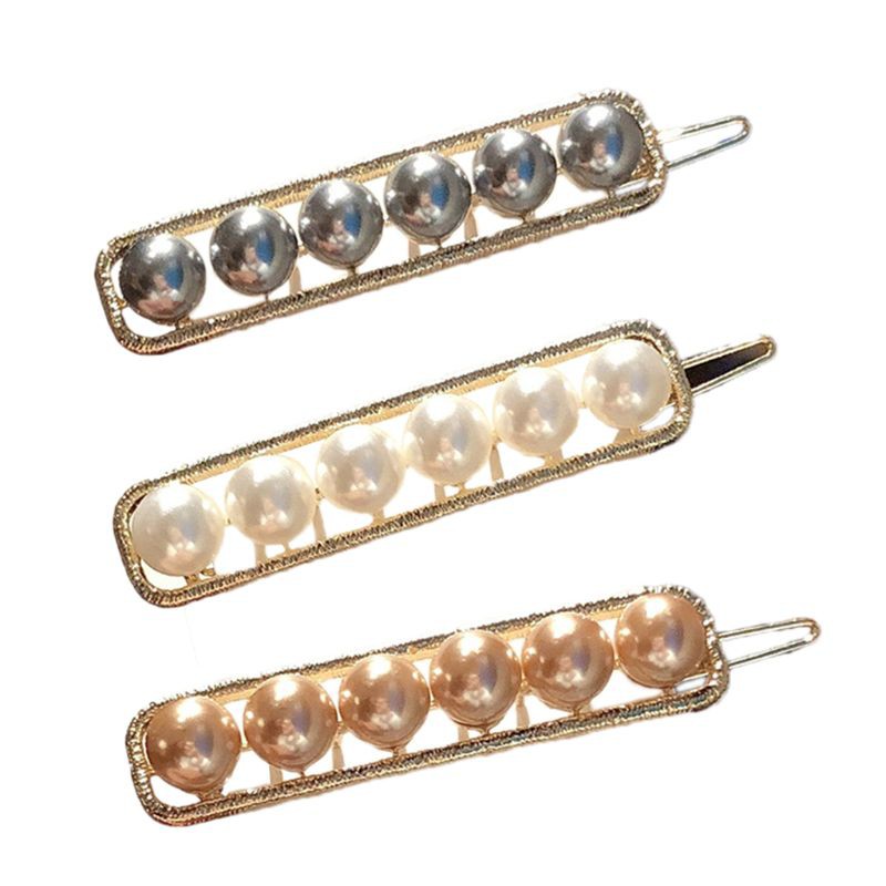 Alloy Straight Hair Clips Hollow Glitter Faux Pearl Hairpins