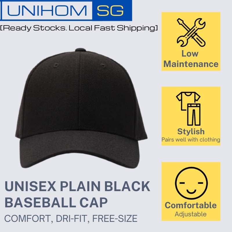 Image of UnihomSG [ReadyStock] 14 colors Unisex Plain Black Baseball Cap Free Size caps Adjustable #0